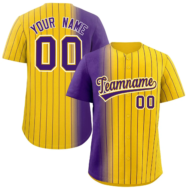 Baseball Jerseys With Player Customization Options-Custom Gold Purple Pinstripe Personalized Gradient Authentic Baseball Jersey