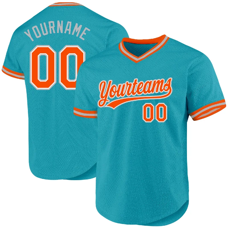 Personalized Baseball Jerseys For Large-Scale Events-Custom Teal Orange-Gray Authentic Throwback Baseball Jersey