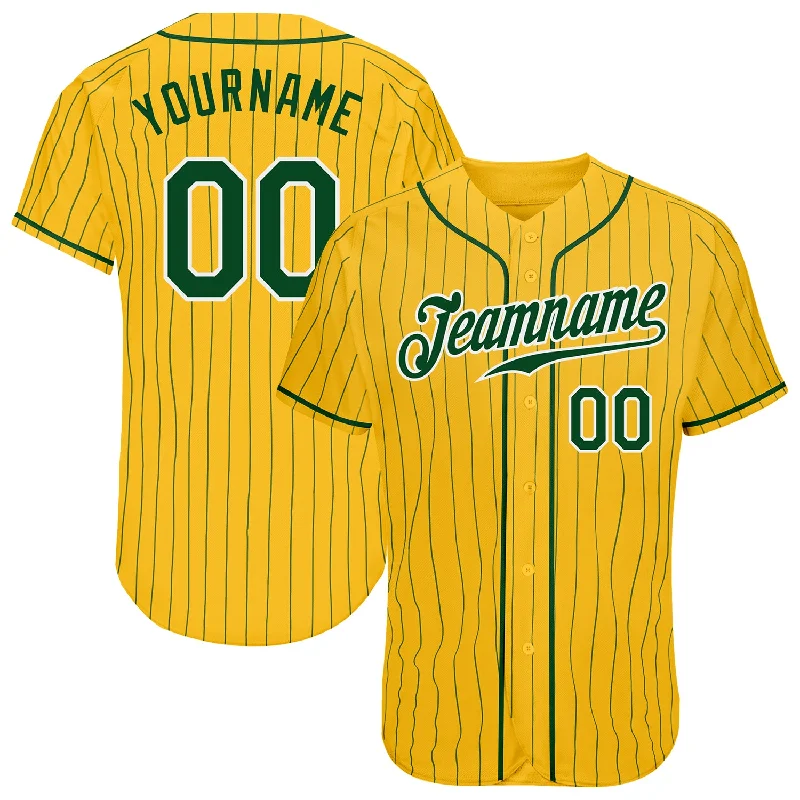 Personalized Baseball Jerseys For Gift Giving-Custom Yellow Green Pinstripe Green-White Authentic Baseball Jersey