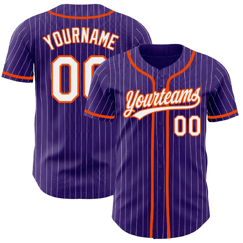 Personalized Baseball Jerseys For Group Orders-Custom Purple White Pinstripe Orange Authentic Baseball Jersey