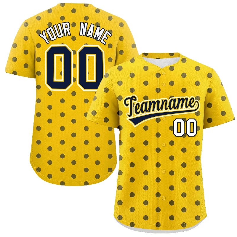 Baseball Jerseys For Custom Team Wear-Custom Gold Navy Personalized Polka Dot Graffiti Pattern Authentic Baseball Jersey