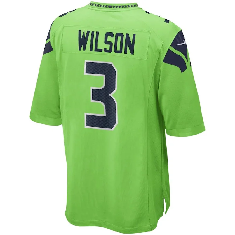 Custom Rugby Jerseys For Sports Conferences-S.Seahawks #3 Russell Wilson Neon Green Alternate Game Jersey Stitched American Football Jerseys