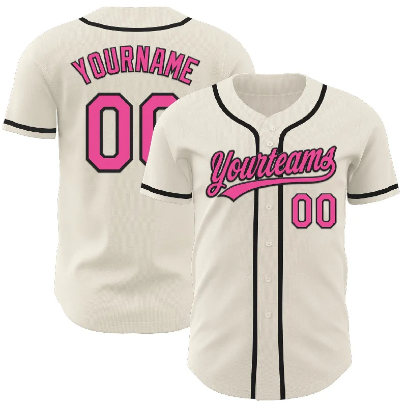 Custom Baseball Jerseys With Sponsor Logos-Custom Cream Pink-Black Authentic Baseball Jersey