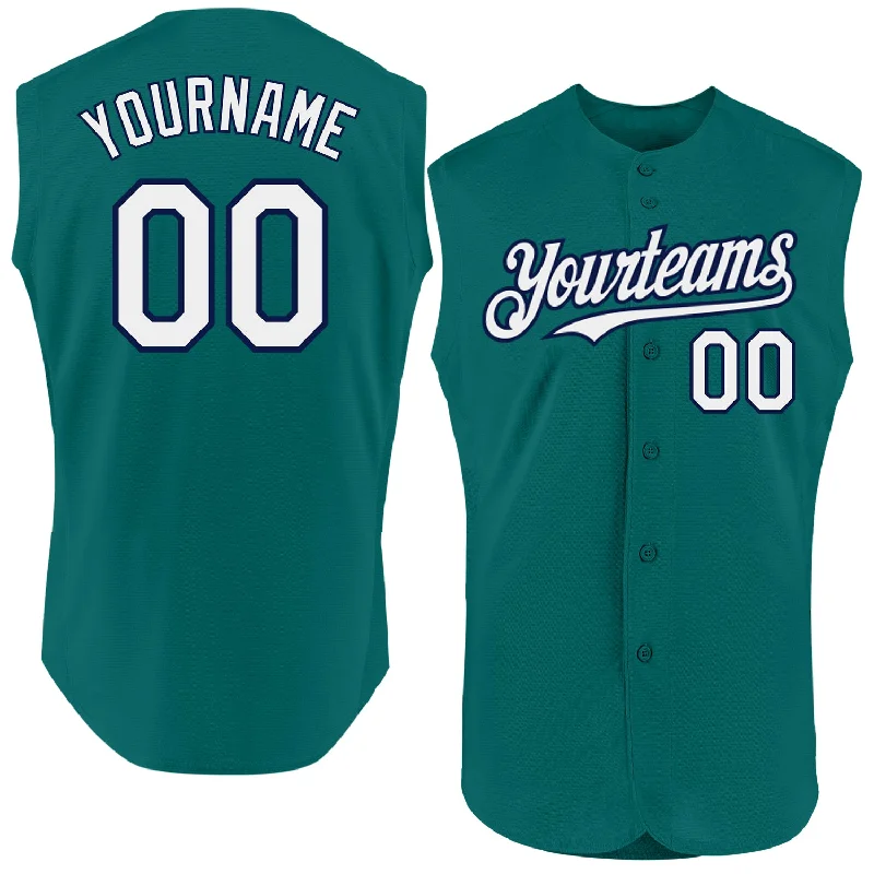 Personalized Baseball Jerseys For College Teams-Custom Teal White-Navy Authentic Sleeveless Baseball Jersey