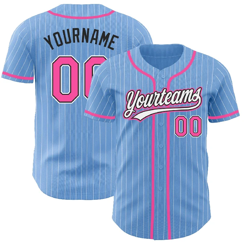 Personalized Baseball Jerseys For Sponsorship Deals-Custom Light Blue White Pinstripe Pink-Black Authentic Baseball Jersey