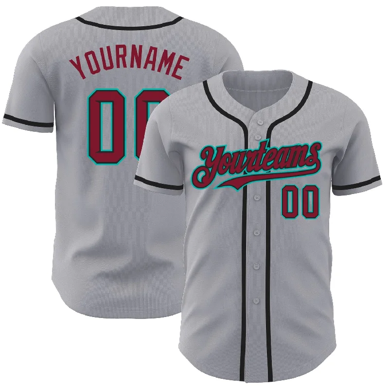 Personalized Baseball Jerseys For School Spirit-Custom Gray Crimson Black-Aqua Authentic Baseball Jersey