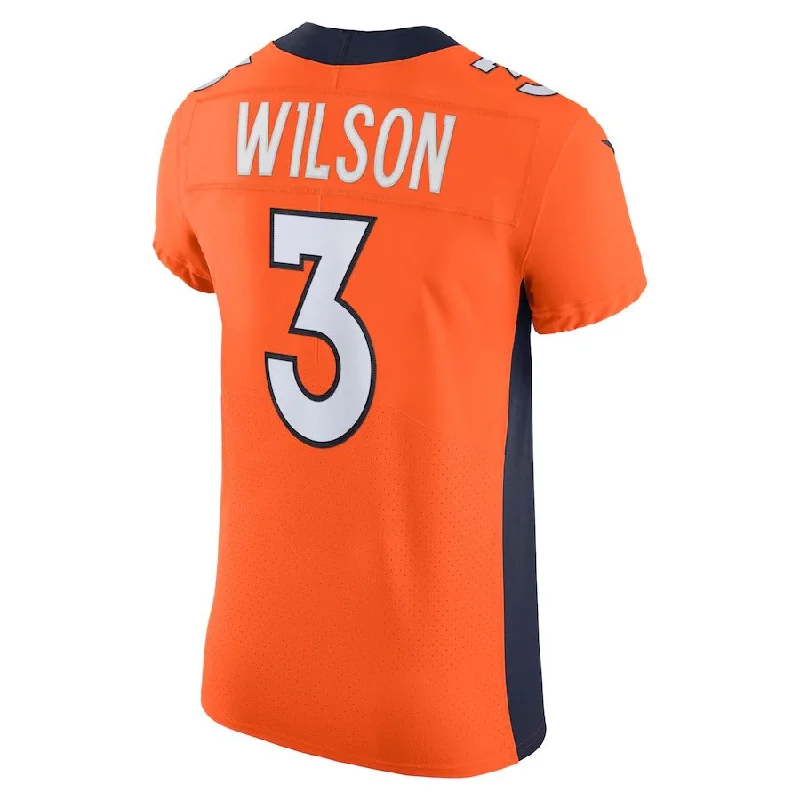 Custom Rugby Jerseys For Club Teams-D.Broncos #3 Russell Wilson Orange Vapor Elite Jersey Stitched American Football Jerseys