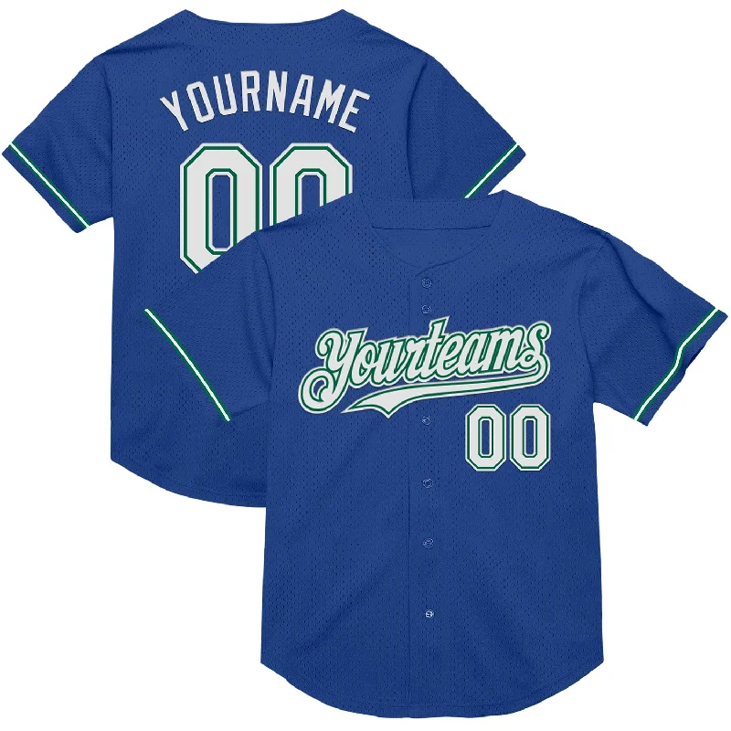 Baseball Jerseys For Official Team Apparel-Custom Royal White-Kelly Green Mesh Authentic Throwback Baseball Jersey