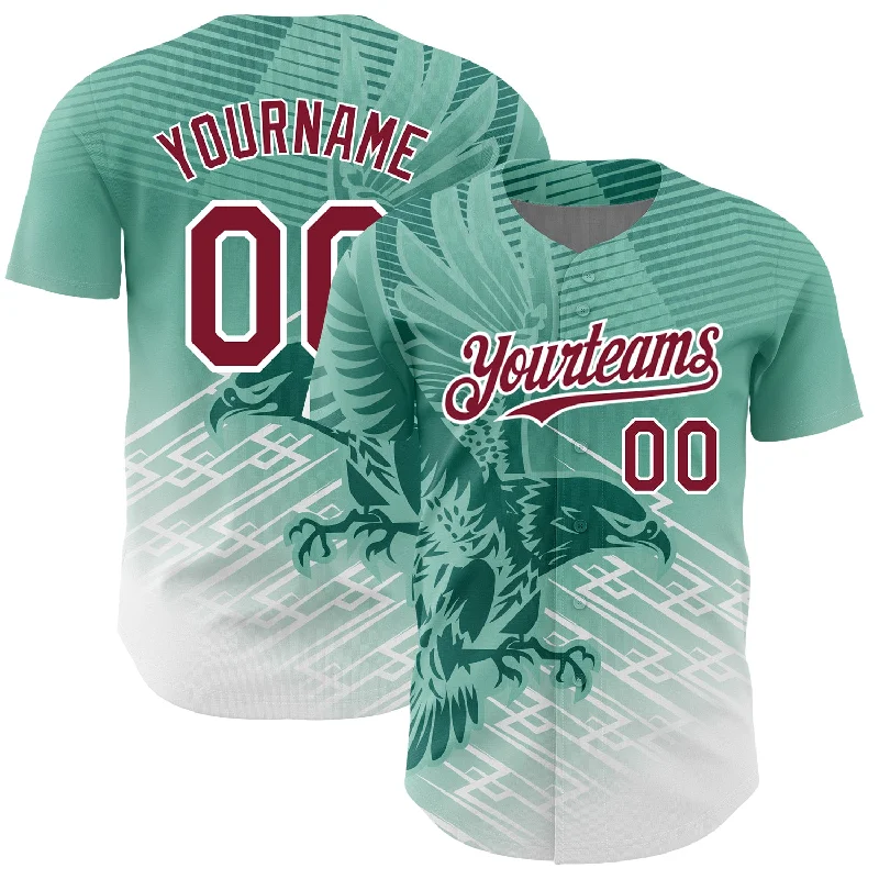 Baseball Jerseys For Custom Player Recognition-Custom Teal Crimson-White 3D Pattern Design Animal Eagle Authentic Baseball Jersey