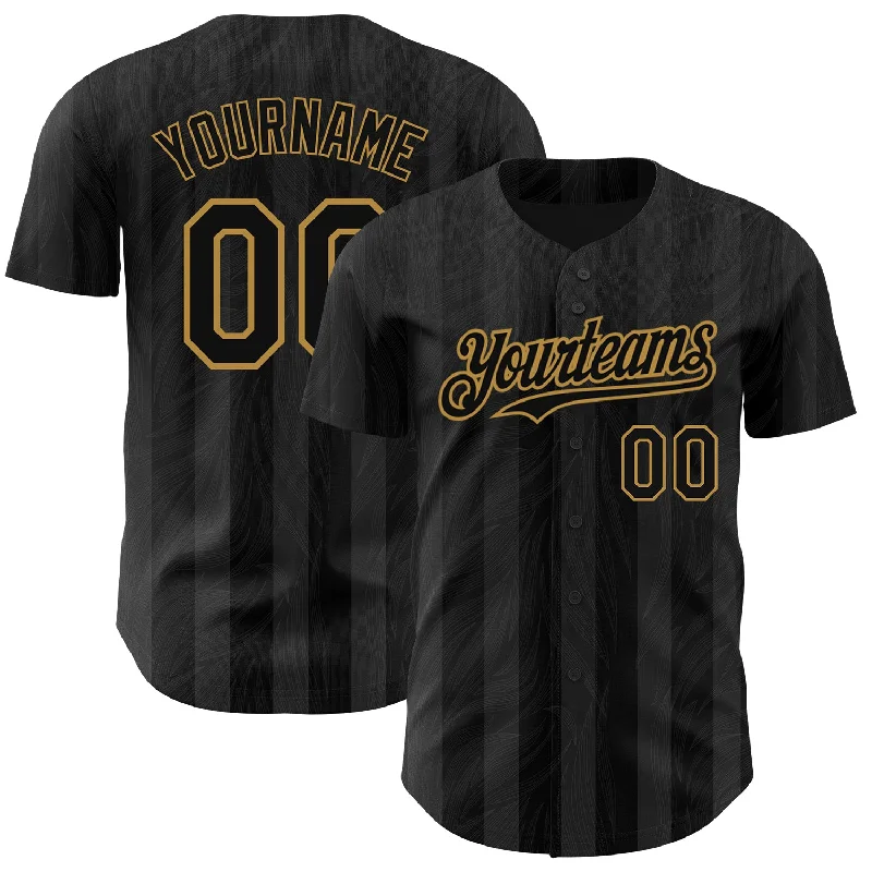 Personalized Baseball Jerseys For Player Appreciation-Custom Black Old Gold 3D Pattern Design Stripes Authentic Baseball Jersey