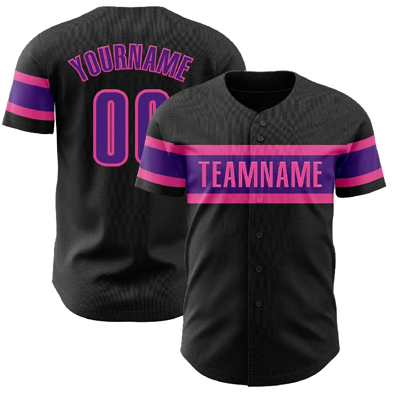 Personalized Baseball Jerseys For Tournament Events-Custom Black Purple-Pink Authentic Baseball Jersey