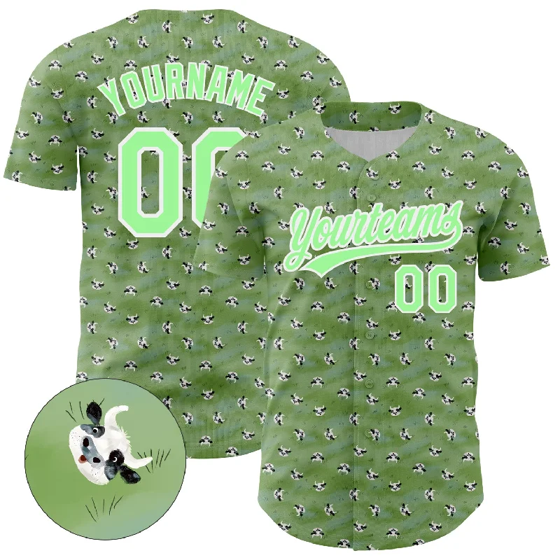 Custom Baseball Jerseys For Competitive Schools-Custom Green Pea Green-White 3D Pattern Design Animal Cow Authentic Baseball Jersey