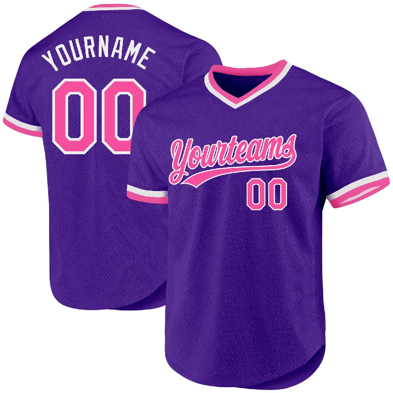 Custom Baseball Jerseys For International Teams-Custom Purple Pink-White Authentic Throwback Baseball Jersey