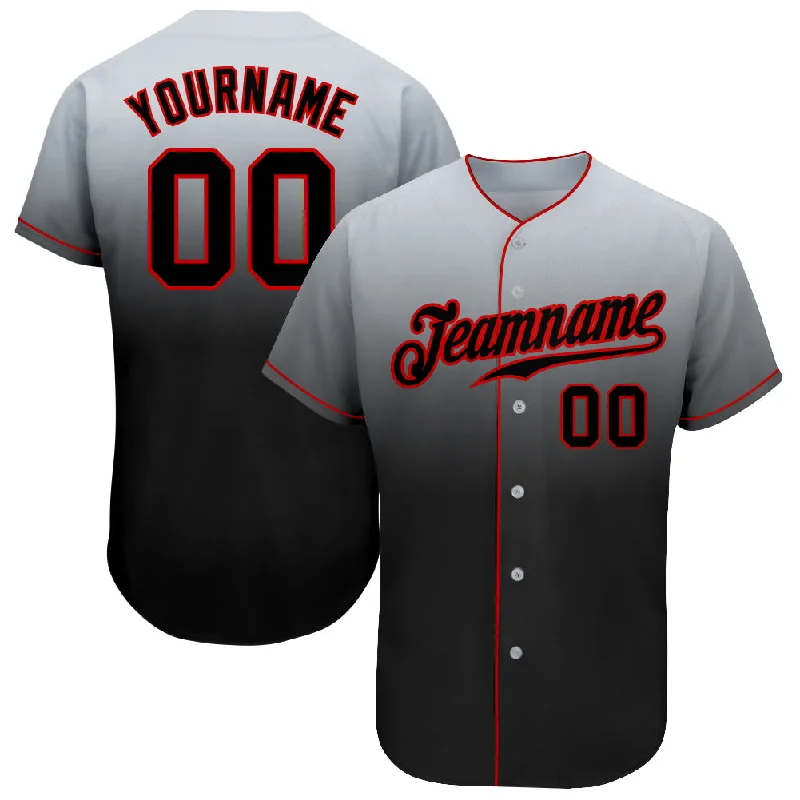 Personalized Baseball Jerseys For Special Celebrations-Custom Gray Black-Red Authentic Fade Fashion Baseball Jersey