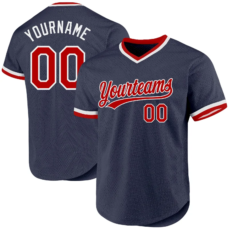 Personalized Baseball Jerseys For Fans & Players-Custom Navy Red-White Authentic Throwback Baseball Jersey