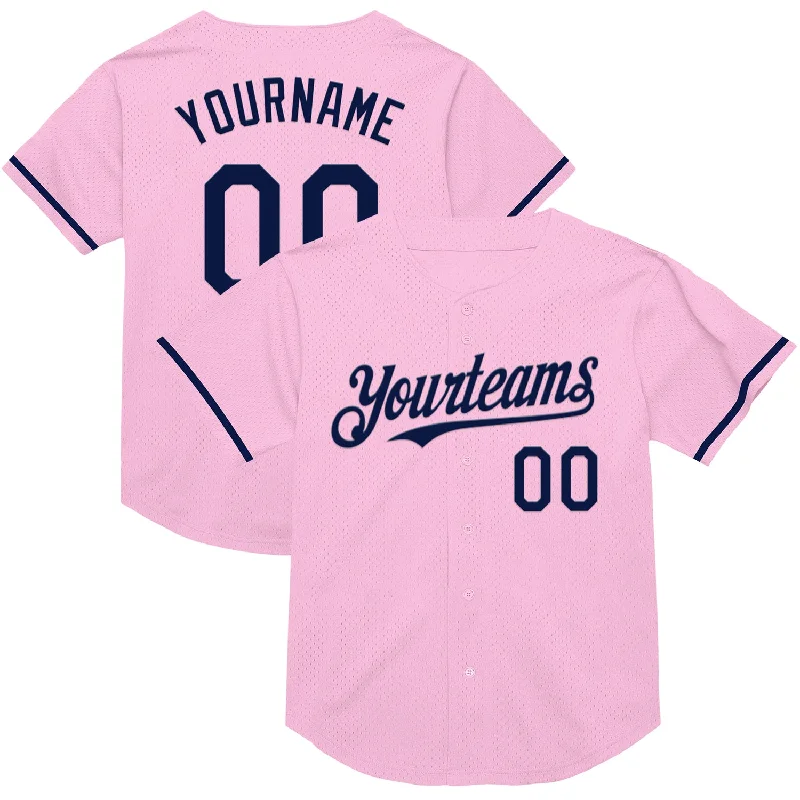 Baseball Jerseys For Promotional Campaigns-Custom Light Pink Navy Mesh Authentic Throwback Baseball Jersey