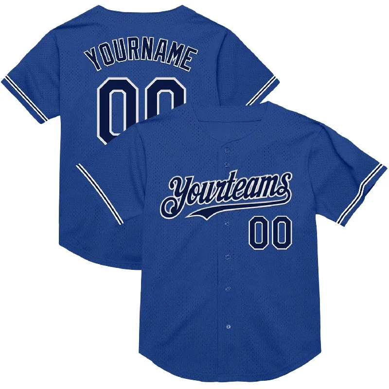 Baseball Jerseys With Player Customization Options-Custom Royal Navy-White Mesh Authentic Throwback Baseball Jersey