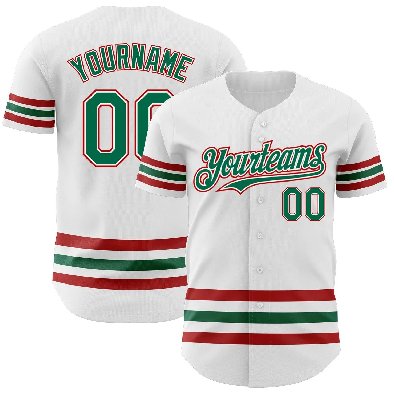 Baseball Jerseys With Custom Fabric Options-Custom White Kelly Green-Red Line Authentic Baseball Jersey