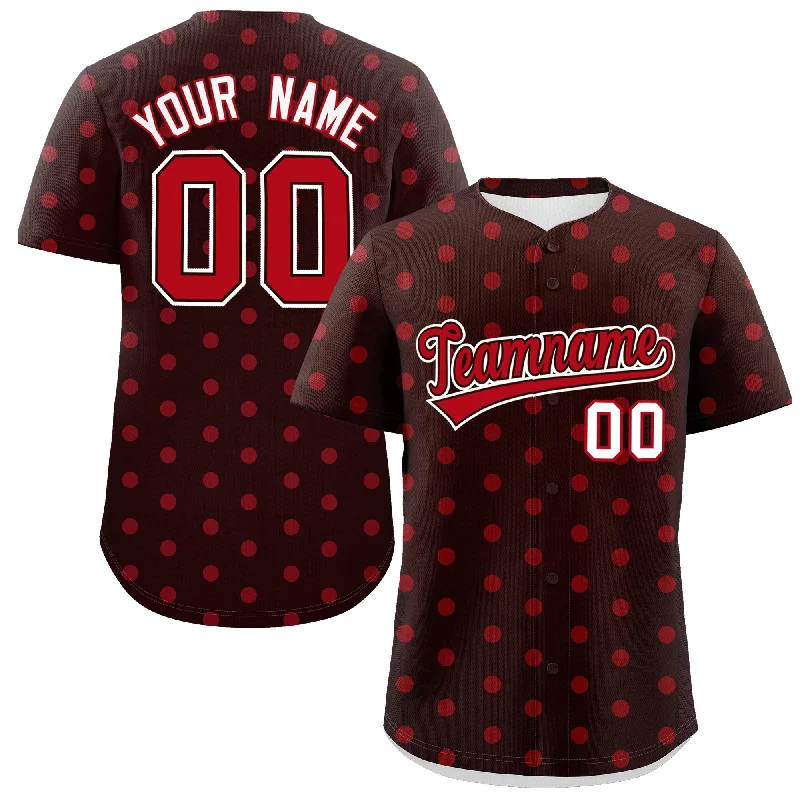 Custom Baseball Jerseys For Club Teams-Custom Brown Red Personalized Polka Dot Graffiti Pattern Authentic Baseball Jersey