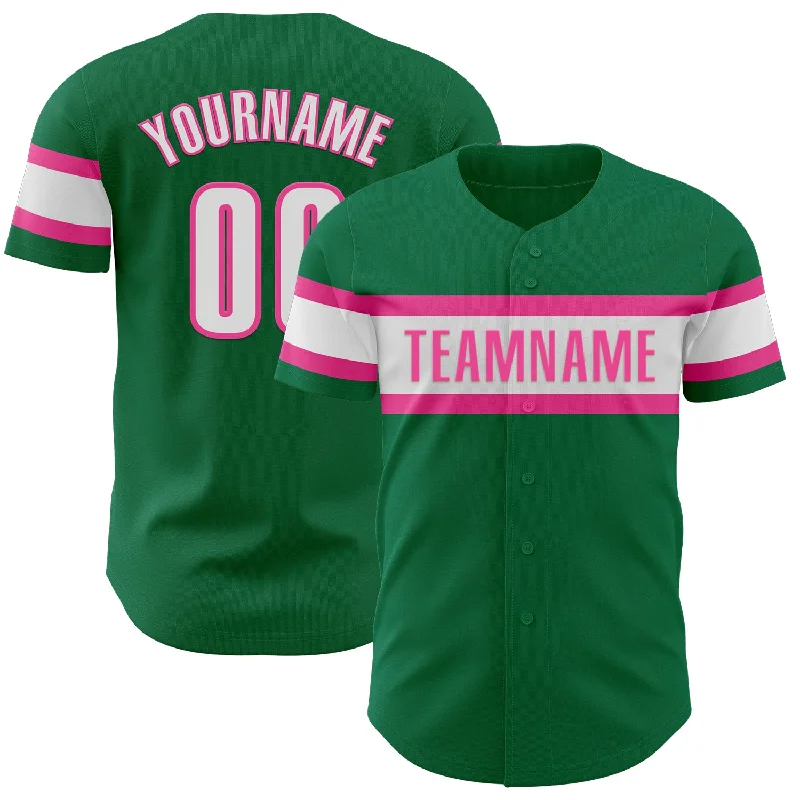 Baseball Jerseys For Team Celebrations-Custom Kelly Green White-Pink Authentic Baseball Jersey