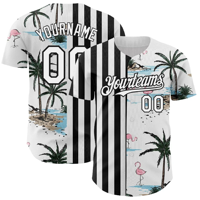 Custom Baseball Jerseys For VIP Events-Custom White Black 3D Pattern Design Tropical Hawaii Palm Trees Authentic Baseball Jersey