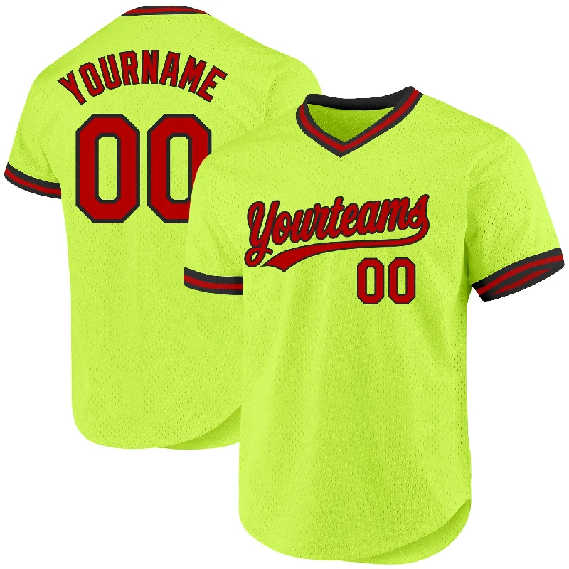 Baseball Jerseys With Custom Designs-Custom Neon Green Red-Black Authentic Throwback Baseball Jersey