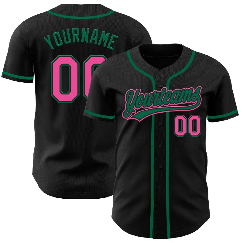 Personalized Baseball Jerseys For Sponsorship Deals-Custom Black Pink-Kelly Green Authentic Baseball Jersey