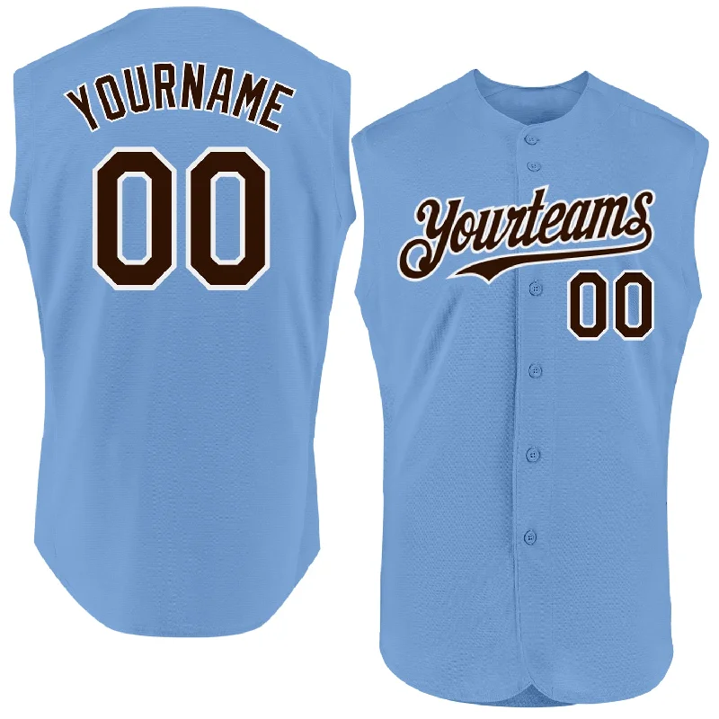 Baseball Jerseys With Custom Names-Custom Light Blue Brown-White Authentic Sleeveless Baseball Jersey