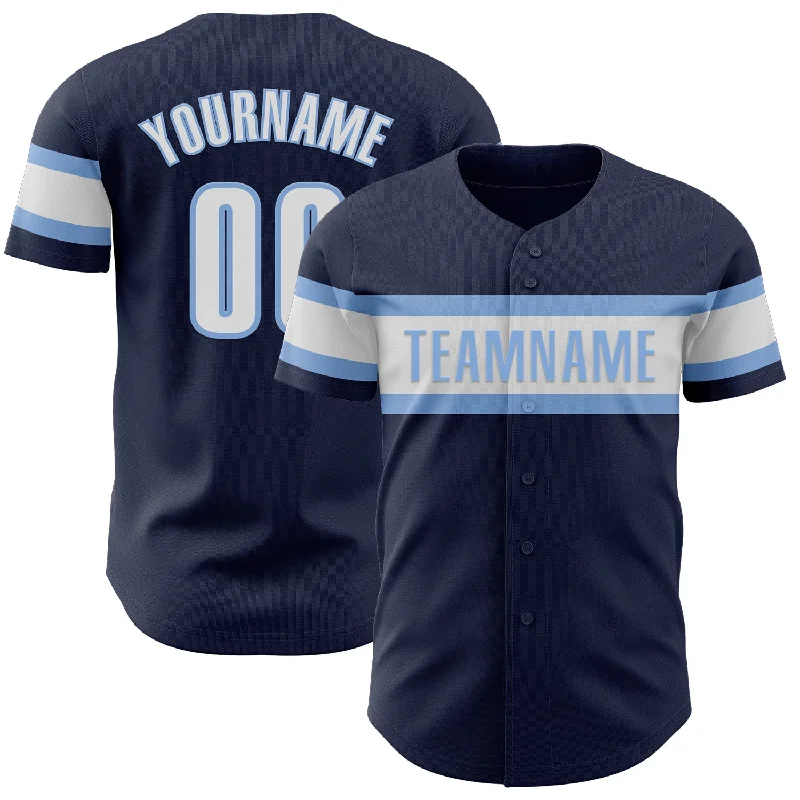 Baseball Jerseys For Corporate Sports Events-Custom Navy White-Light Blue Authentic Baseball Jersey