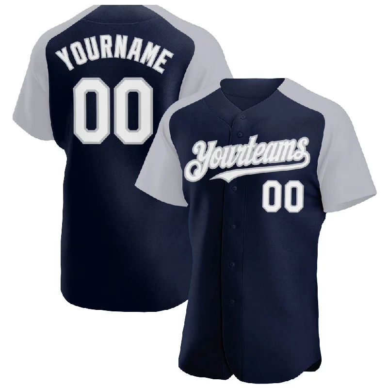 Baseball Jerseys For Team Anniversaries-Custom Navy White-Gray Authentic Raglan Sleeves Baseball Jersey