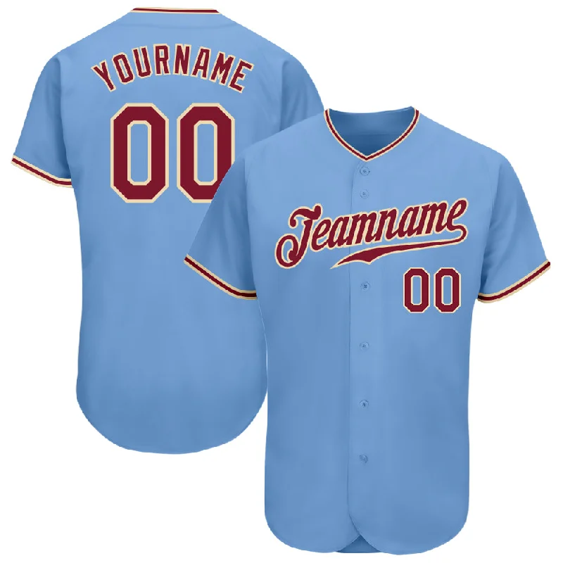 Custom Baseball Jerseys For Group Recognition-Custom Light Blue Crimson-City Cream Authentic Baseball Jersey