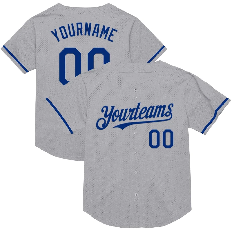 Custom Baseball Jerseys With Graphics & Emblems-Custom Gray Royal Mesh Authentic Throwback Baseball Jersey