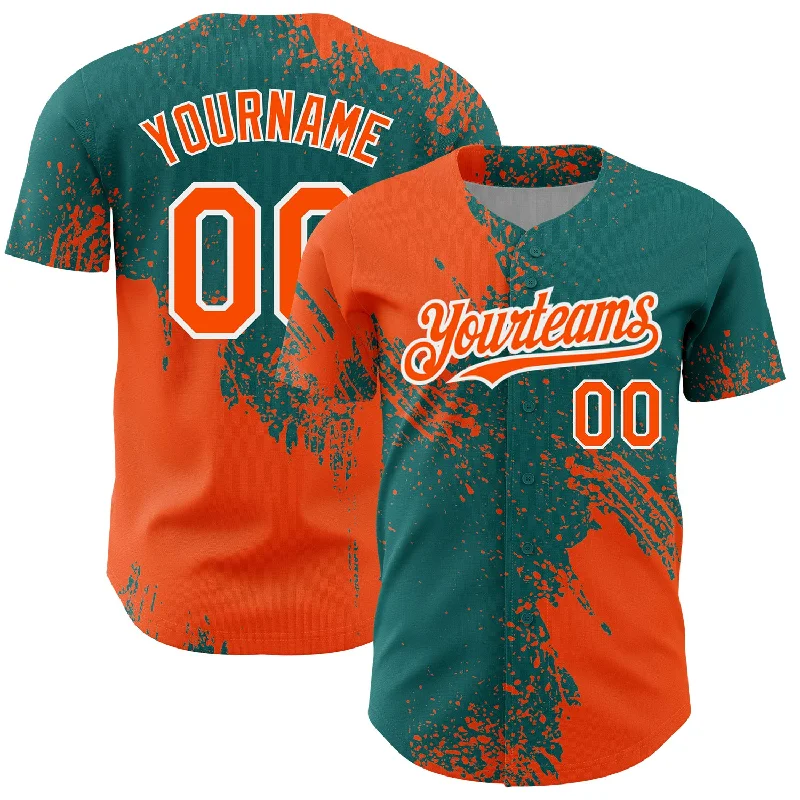 Baseball Jerseys With Custom Designs-Custom Orange Teal-White 3D Pattern Design Abstract Brush Stroke Authentic Baseball Jersey