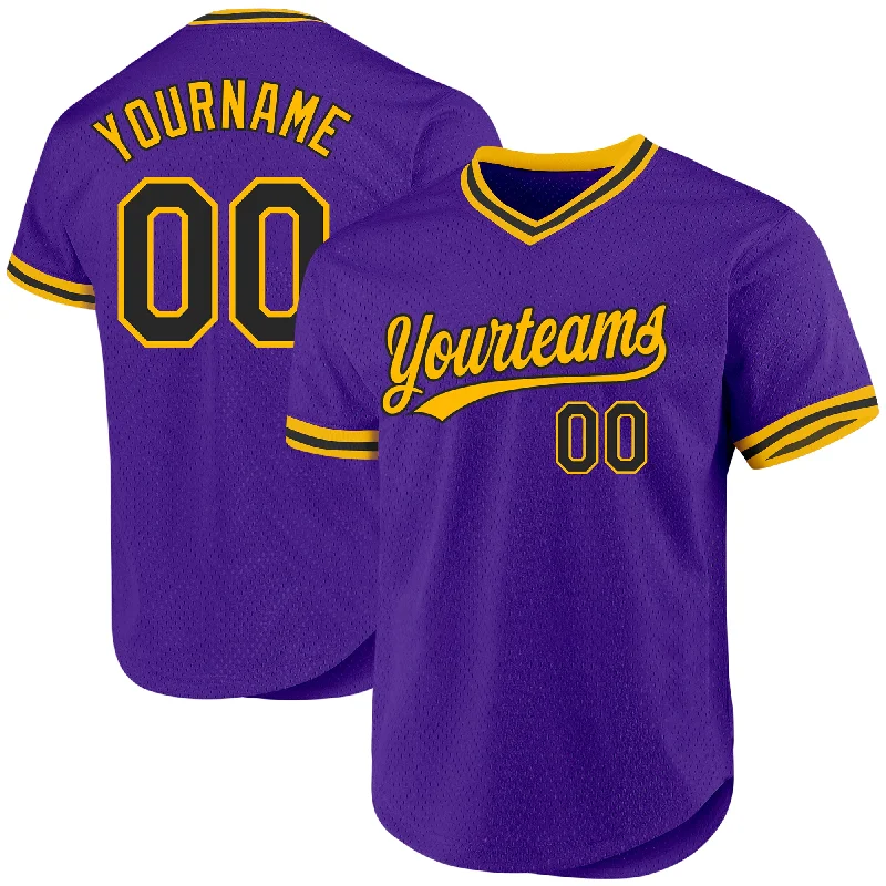 Custom Baseball Jerseys For Sponsorship Events-Custom Purple Black-Gold Authentic Throwback Baseball Jersey