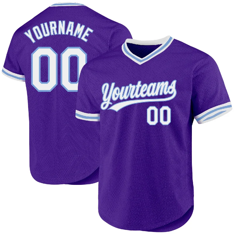 Baseball Jerseys With Custom Designs & Patterns-Custom Purple White-Light Blue Authentic Throwback Baseball Jersey