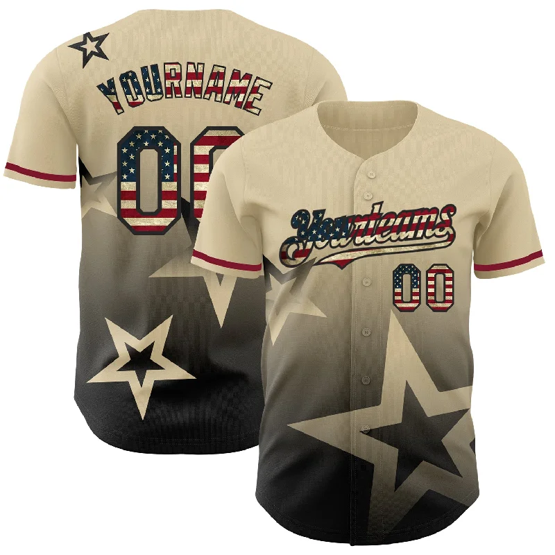 Custom Baseball Jerseys For Sports Camps-Custom Cream Vintage USA Flag-Black 3D Pattern Design Gradient Style Twinkle Star Authentic Baseball Jersey