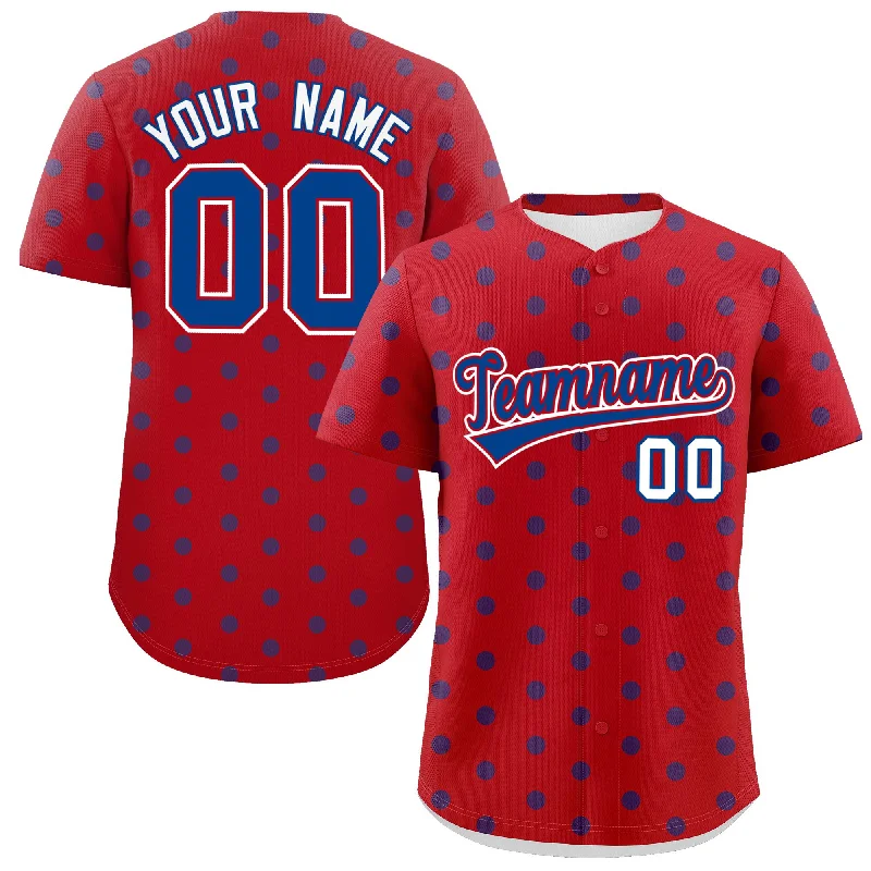 Baseball Jerseys With Custom Number Placement-Custom Red Royal Personalized Polka Dot Graffiti Pattern Authentic Baseball Jersey