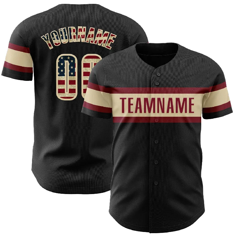 Custom Baseball Jerseys For Global Competitions-Custom Black Vintage USA Flag Cream-Crimson Authentic Baseball Jersey