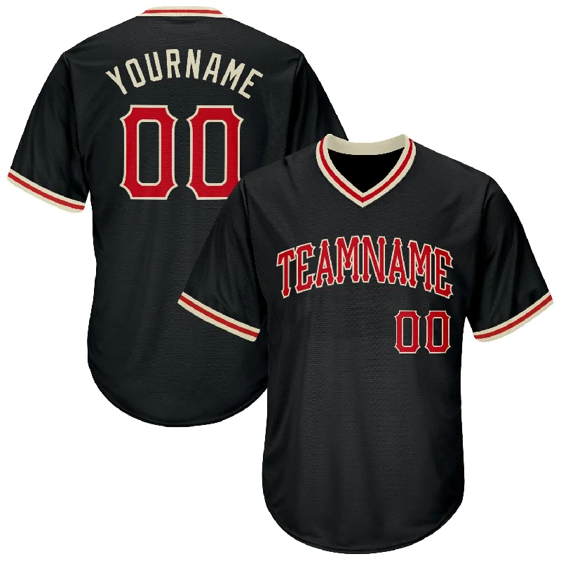 Personalized Baseball Jerseys For Group Fundraisers-Custom Black Red-Cream Authentic Throwback Rib-Knit Baseball Jersey Shirt