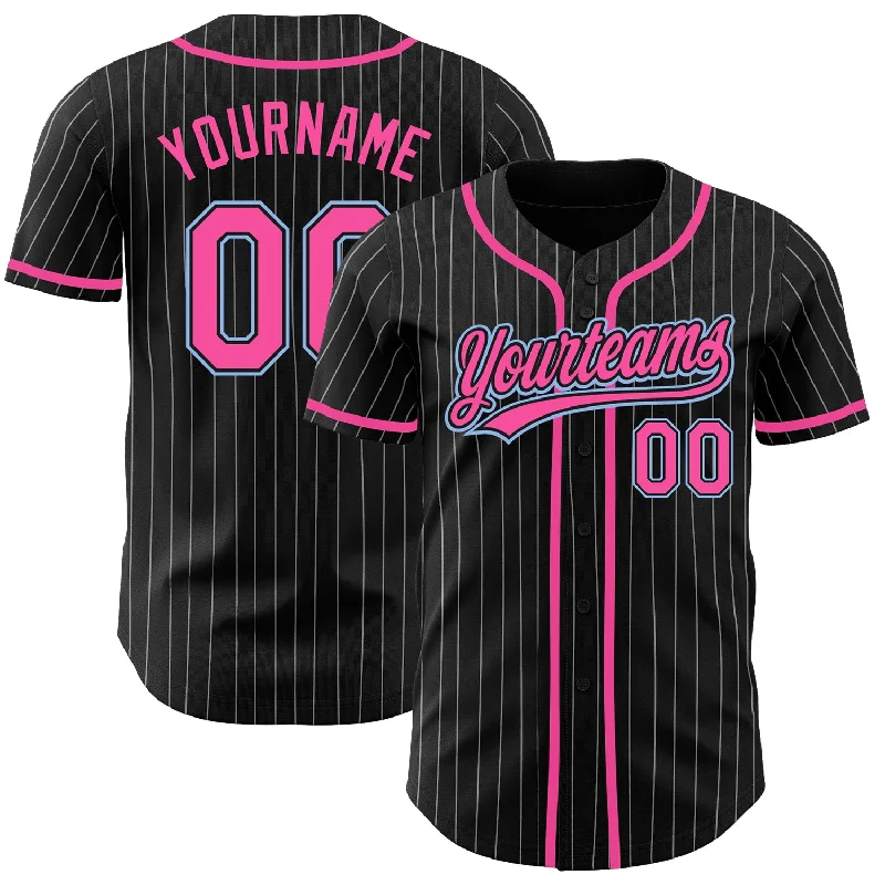 Baseball Jerseys For Charity Fundraisers-Custom Black White Pinstripe Pink-Light Blue Authentic Baseball Jersey