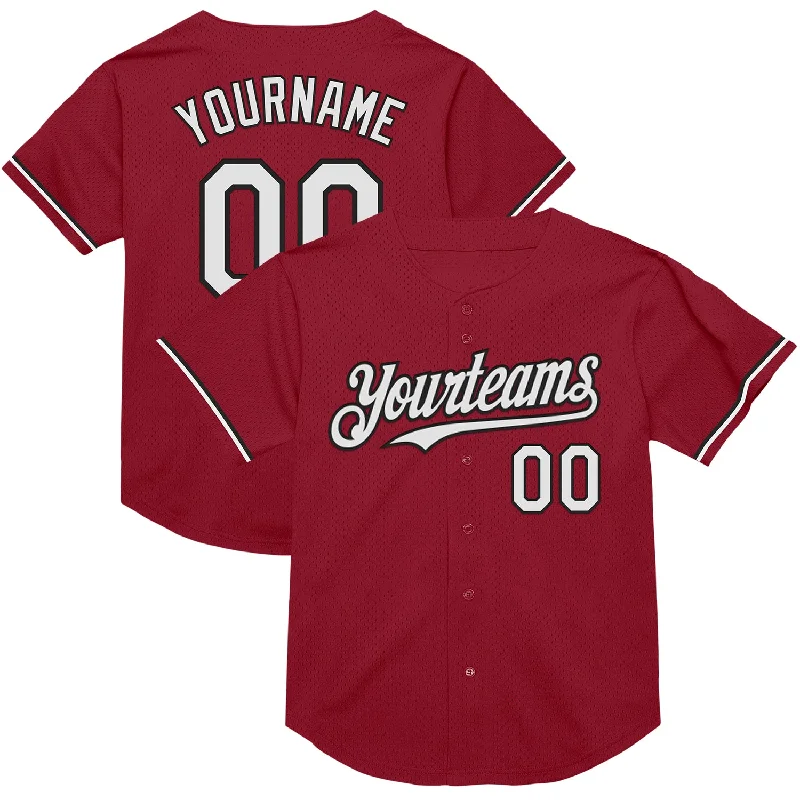 Custom Baseball Jerseys For Club Teams-Custom Maroon White-Black Mesh Authentic Throwback Baseball Jersey