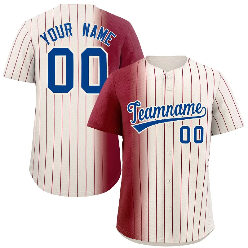 Baseball Jerseys With Custom Designs & Patterns-Custom Cream Crimson Pinstripe Personalized Gradient Authentic Baseball Jersey