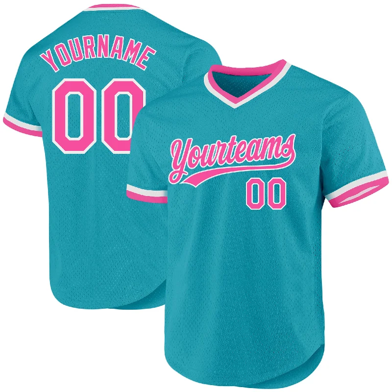 Personalized Baseball Jerseys For Special Gifts-Custom Teal Pink-White Authentic Throwback Baseball Jersey