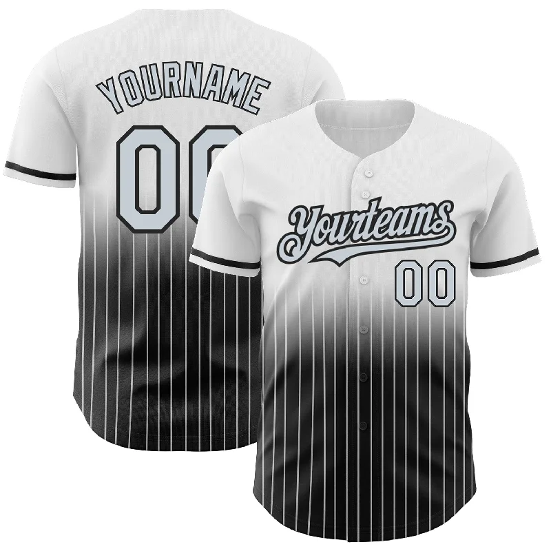 Personalized Baseball Jerseys For Tournament Events-Custom White Pinstripe Silver-Black Authentic Fade Fashion Baseball Jersey