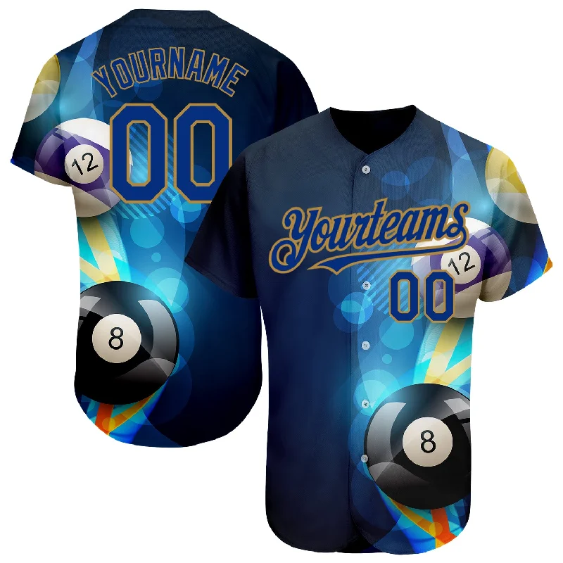 Baseball Jerseys For Fun & Leisure Activities-Custom Black Royal-Old Gold 3D Pattern Design Billiards Authentic Baseball Jersey