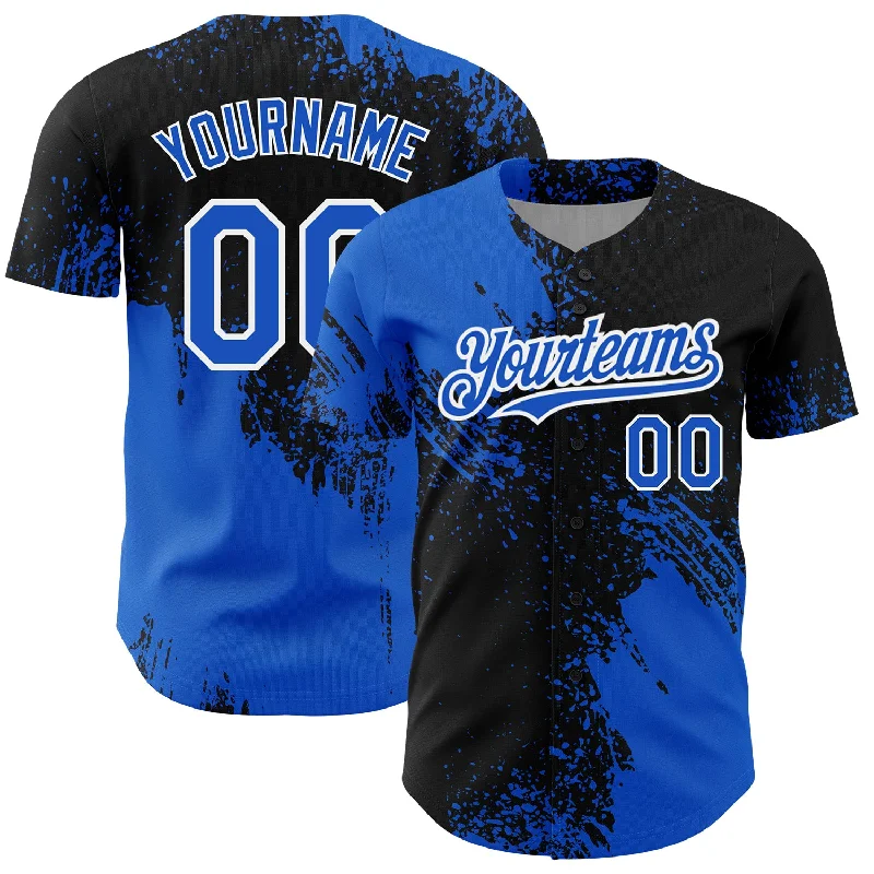 Baseball Jerseys For Youth & Junior Leagues-Custom Thunder Blue Black-White 3D Pattern Design Abstract Brush Stroke Authentic Baseball Jersey