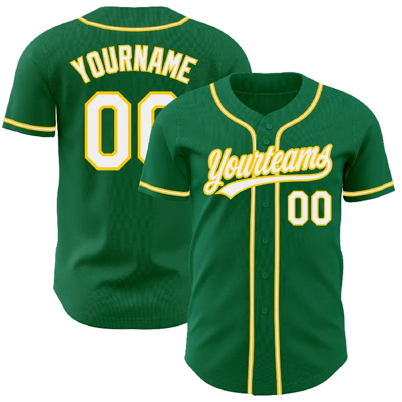 Personalized Baseball Jerseys For Tournament Events-Custom Kelly Green White-Gold Authentic Baseball Jersey