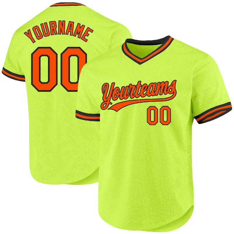 Baseball Jerseys With Player Numbers & Logos-Custom Neon Green Orange-Black Authentic Throwback Baseball Jersey