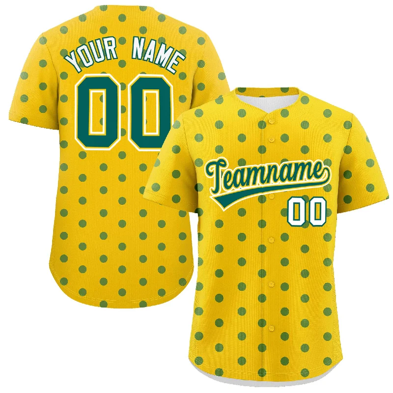 Baseball Jerseys With Custom Patch Designs-Custom Gold Aqua Personalized Polka Dot Graffiti Pattern Authentic Baseball Jersey