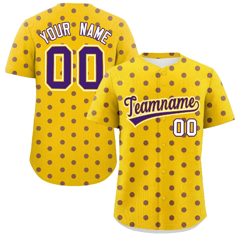 Baseball Jerseys With Custom Names-Custom Gold Purple Personalized Polka Dot Graffiti Pattern Authentic Baseball Jersey